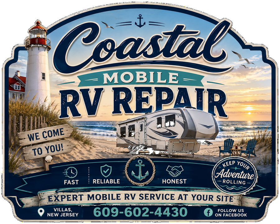 Coastal Mobile RV Repair — lighthouse and RV by the shore